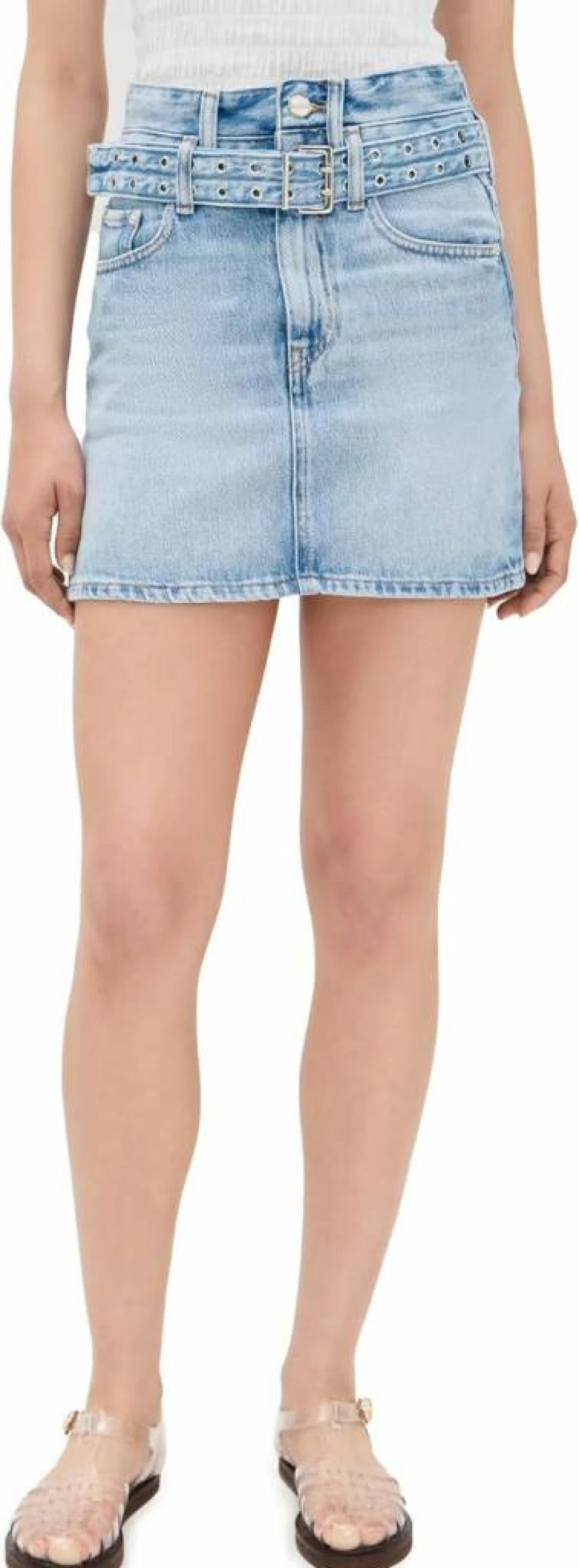 Ganni Women's Soft Denim Mini Skirt - High-Quality Rigid Stretch Denim Skirt for Women