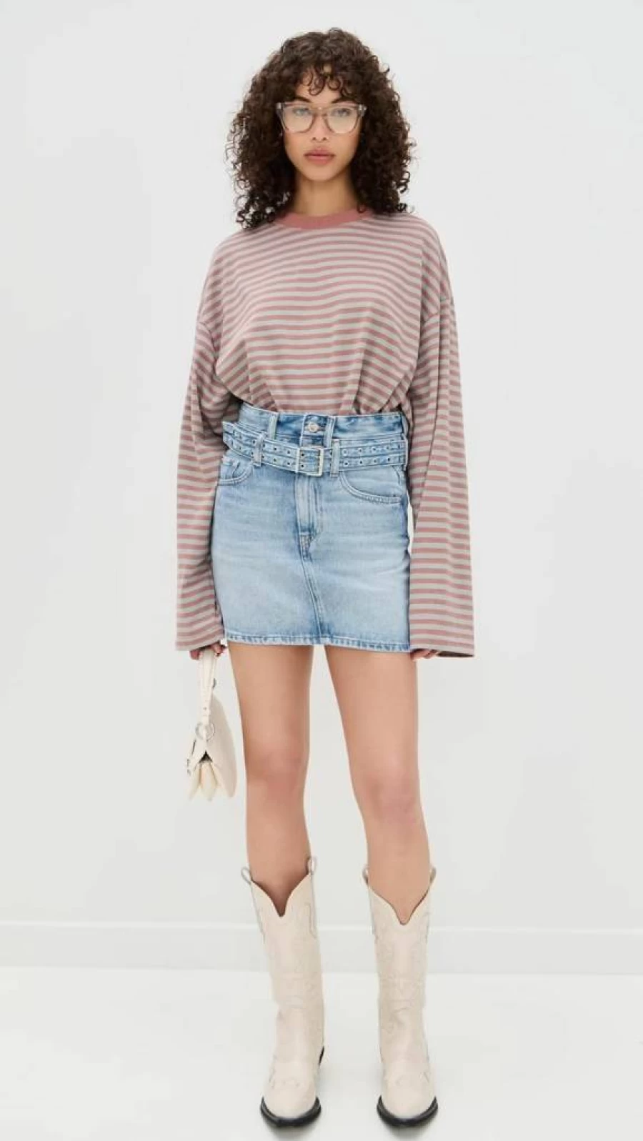 Ganni Women's Soft Denim Mini Skirt - High-Quality Rigid Stretch Denim Skirt for Women