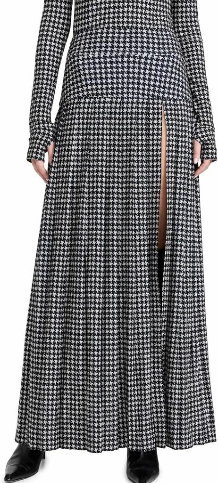 Norma Kamali Women's Elegant Pleated Maxi Skirt with High Slit - Stylish & Flowy Long Skirt
