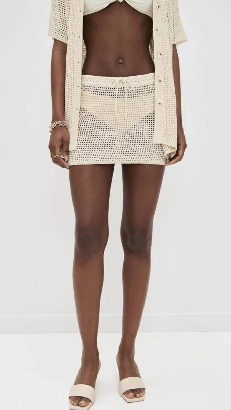 Good American Women's Crochet Denim Mini Skirt | Boho Chic Style