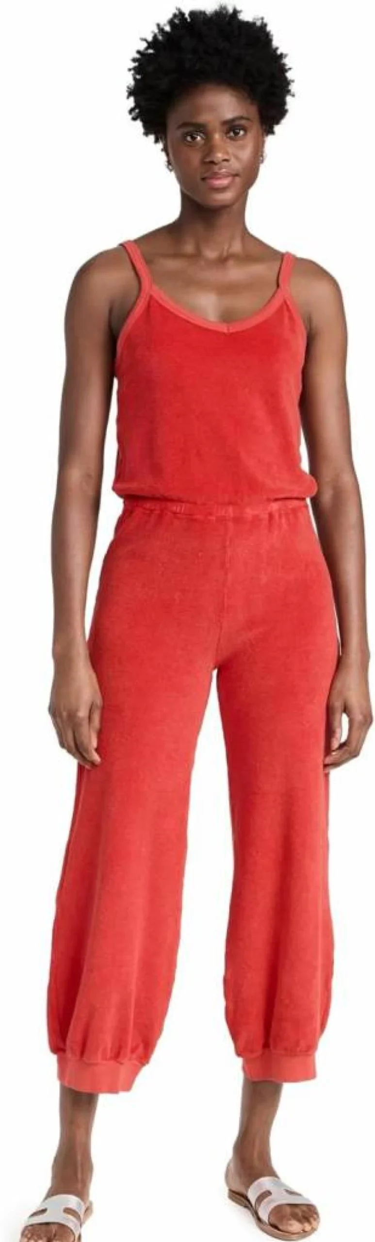 Suzie Kondi Women's Giorgio Terry Tank Jumpsuit - Summer Romper with Spaghetti Straps