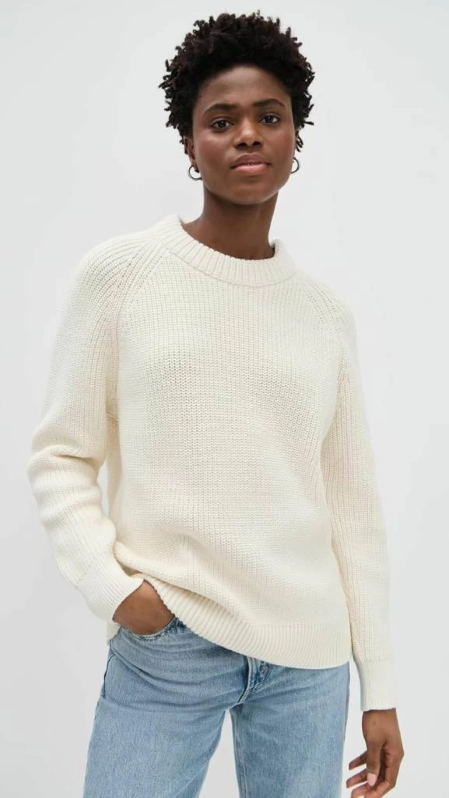 Jenni Kayne Women's Oversized Cotton Fisherman Sweater - Soft Chunky Knit Casual Pullover