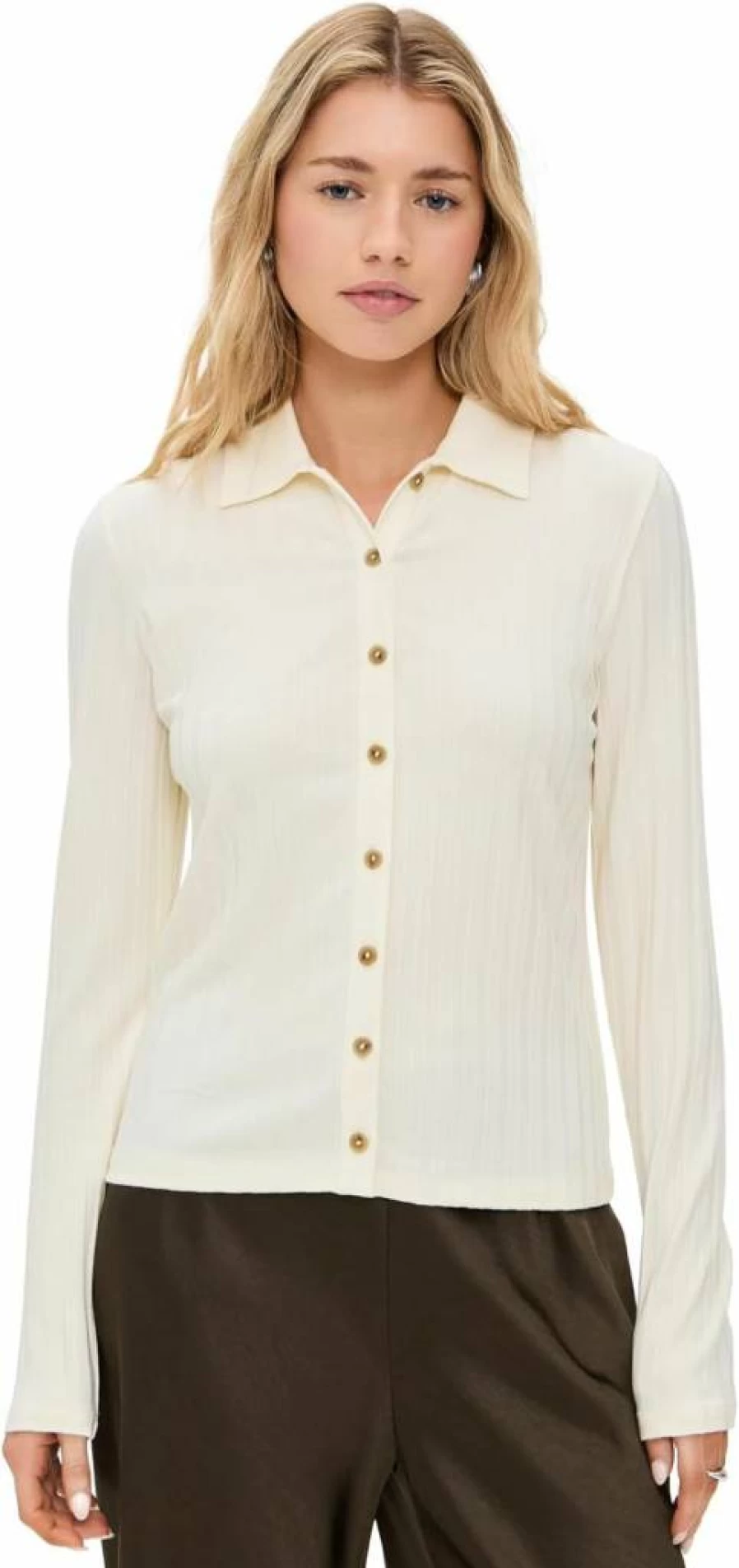 Vince Women's Ribbed Collar Button-Up Shirt - Classic Casual Top for Women