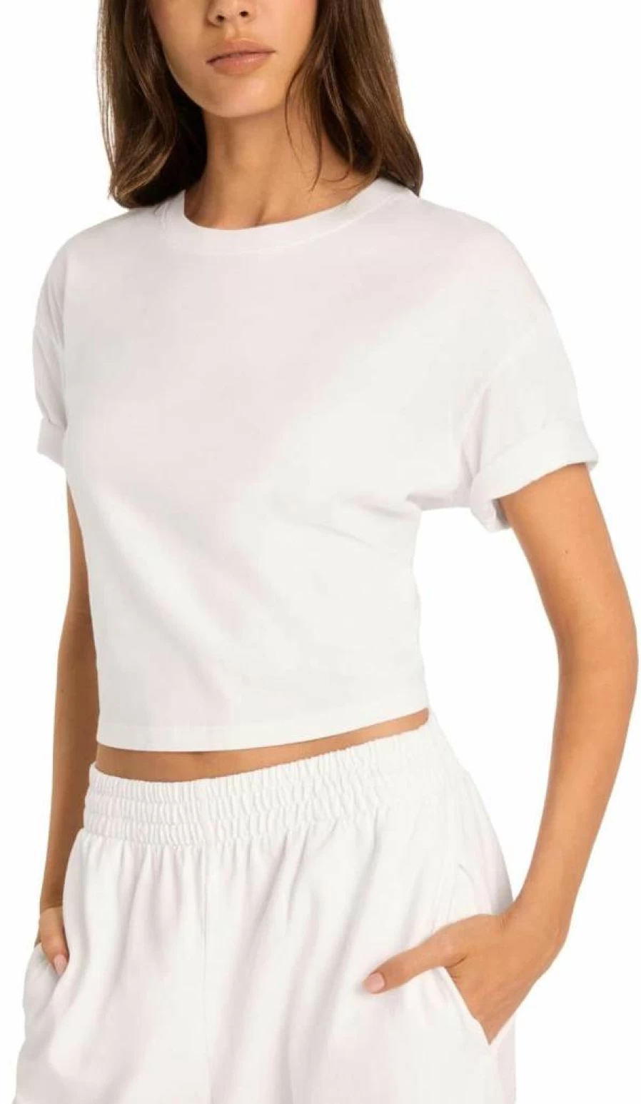 Vitamin A Women's Coastal Cotton Jersey Crop Top Tee - Soft Relaxed Fit Short Sleeve Shirt