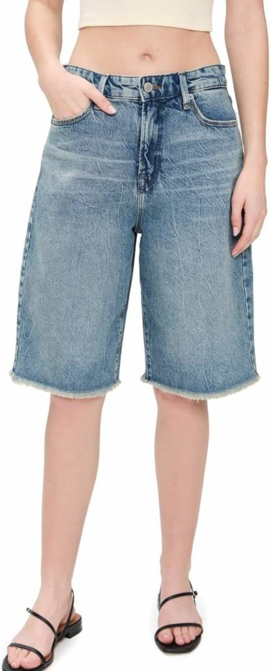 Good American Women's Bermuda Shorts - Comfort Fit Denim Shorts for Women
