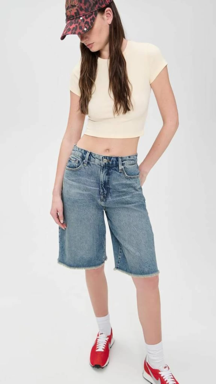 Good American Women's Bermuda Shorts - Comfort Fit Denim Shorts for Women