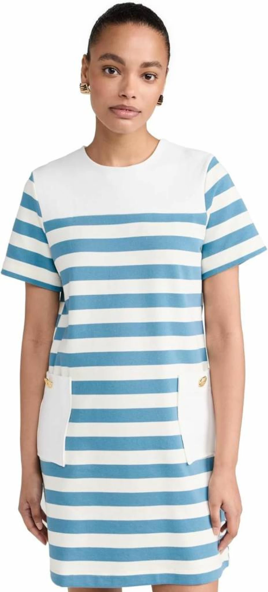 English Factory Women's Striped Patch Pocket Dress - Casual Summer A-Line Style