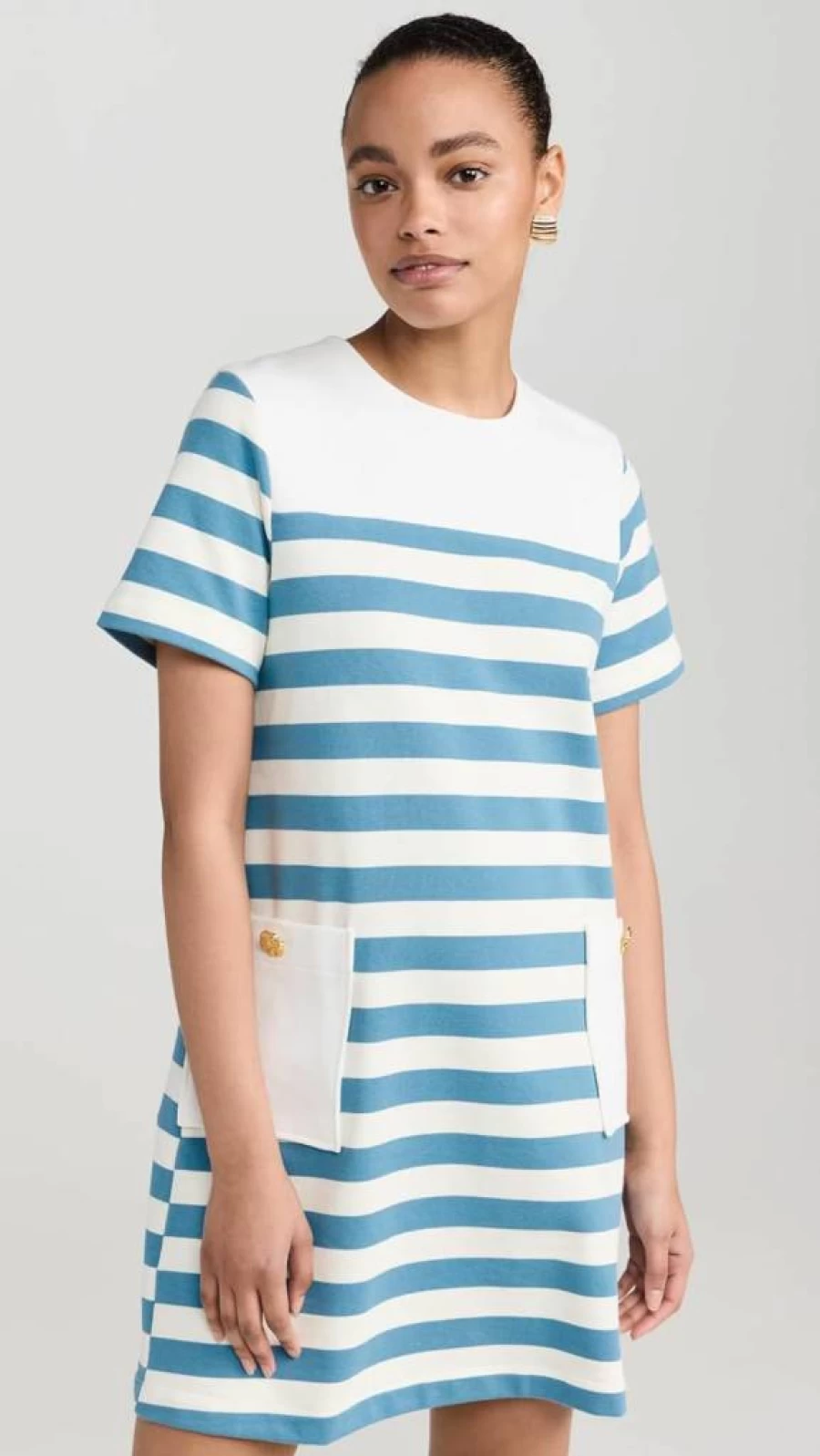 English Factory Women's Striped Patch Pocket Dress - Casual Summer A-Line Style