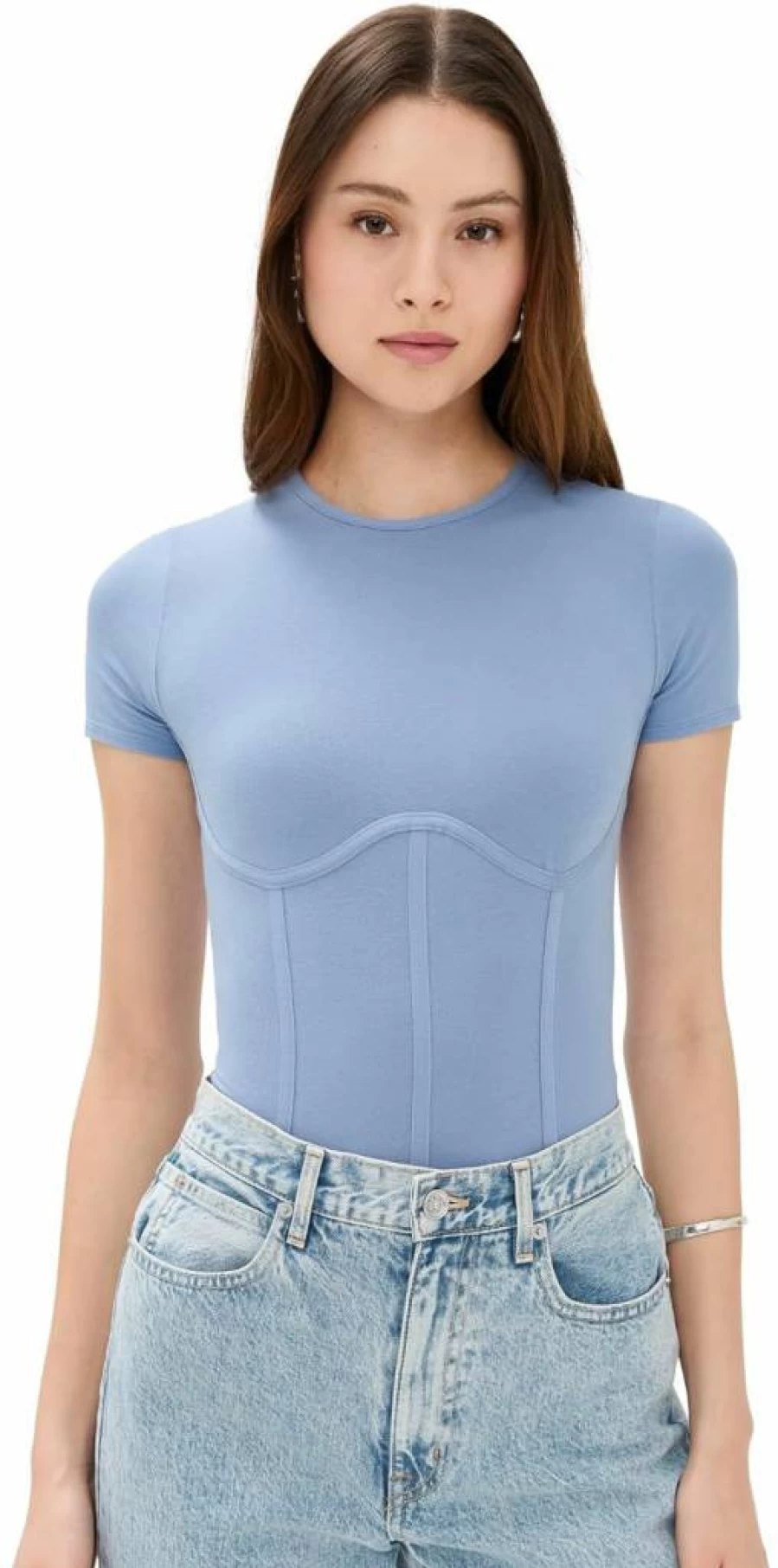 Fleur du Mal Women's Cotton T-Shirt Bodysuit - Soft Stretch Casual Thong Underwear