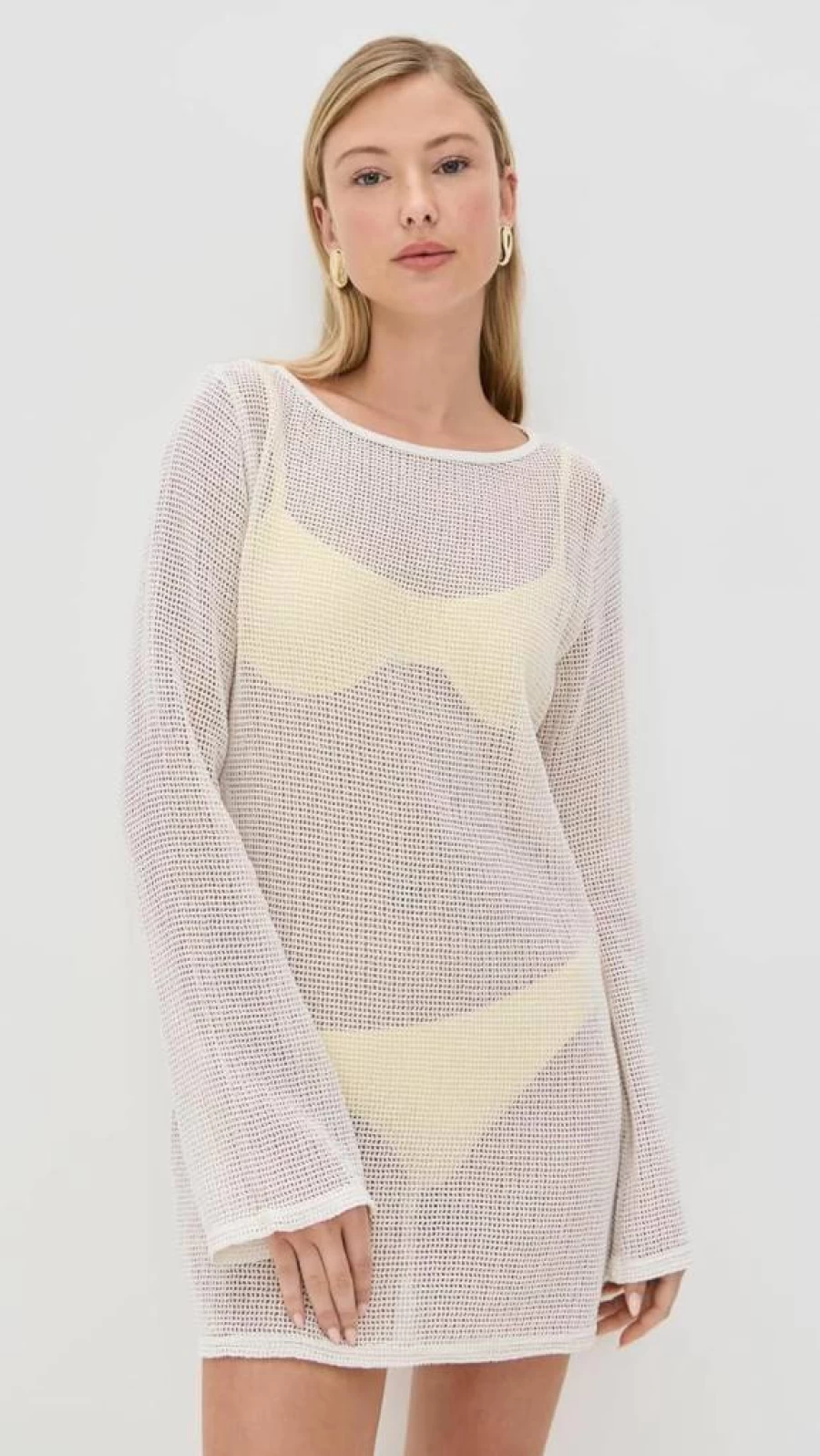 LE BOP Women's Biarritz Long Sleeve Mini Coverup - Beach Dress, Summer Swimwear Cover-Up, Casual Loose Fit Tunic
