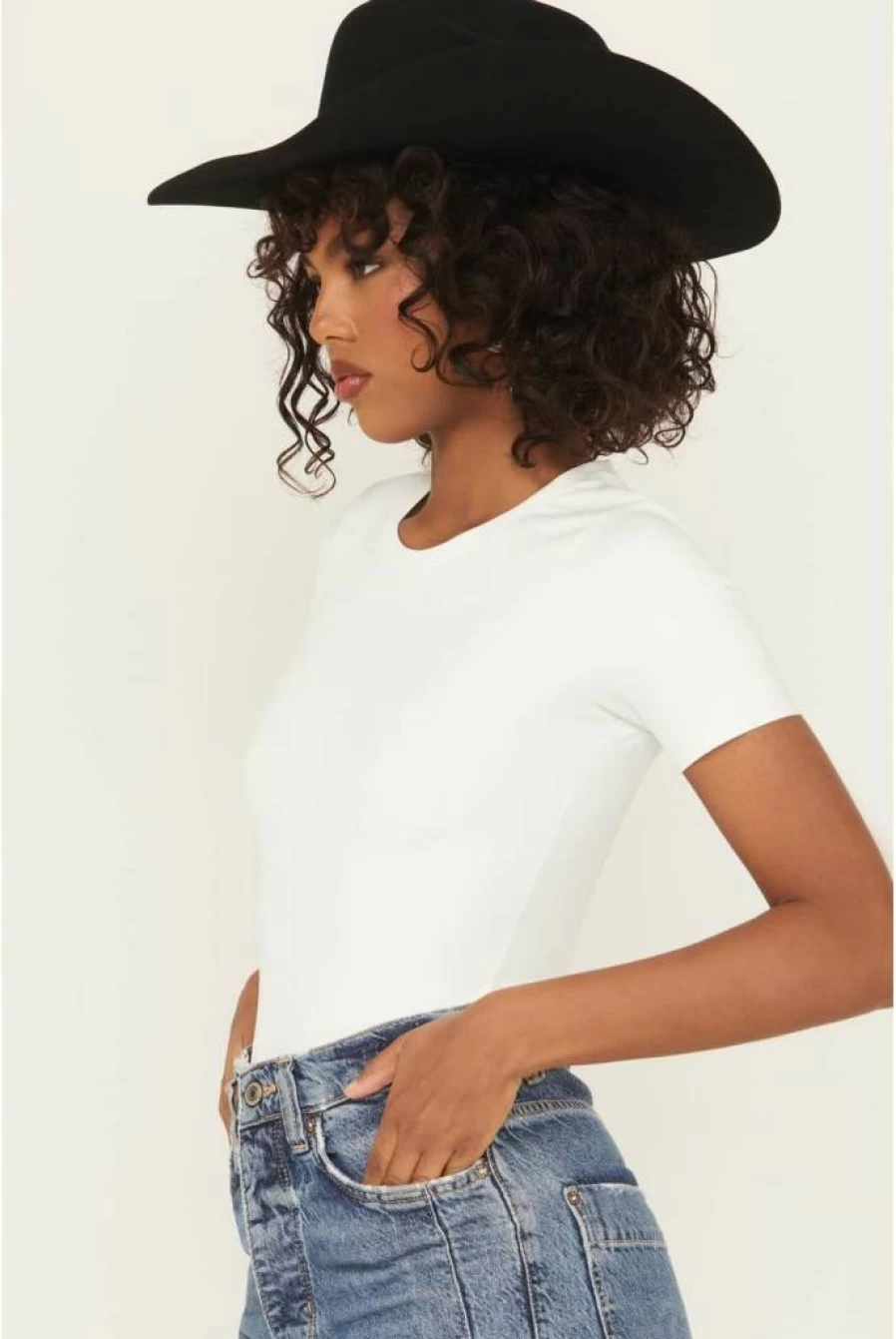 Good American Black Scuba Bodysuit T-Shirt for Women