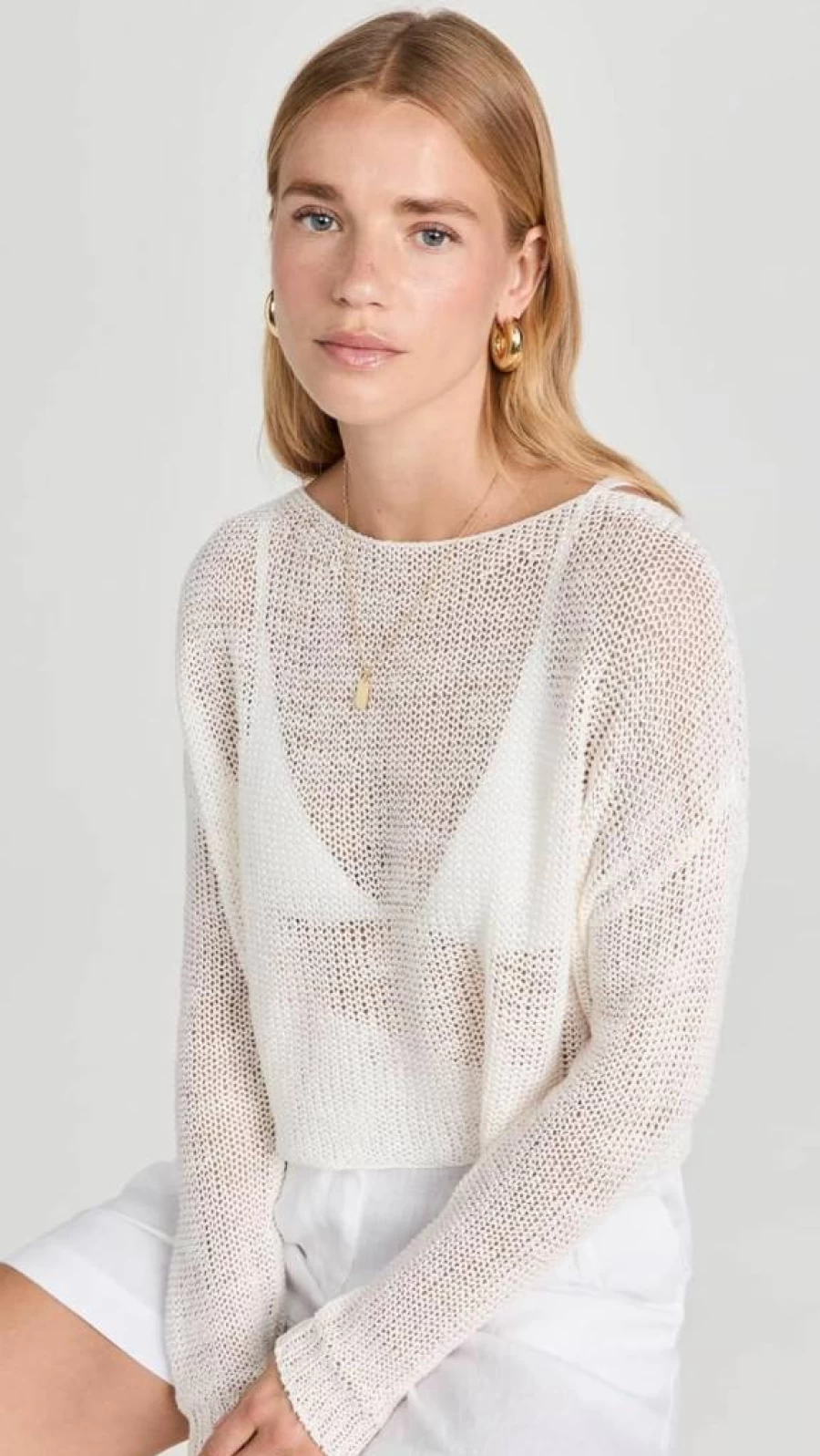Enza Costa Women's Linen Bateau Neck Open Knit Sweater
