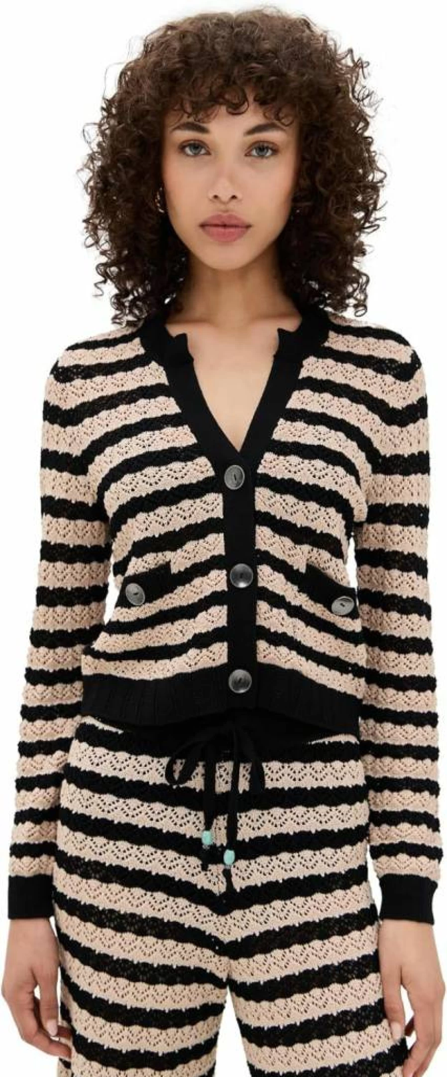 L'AGENCE Women's Orla Pointelle Knit Cardigan Sweater - Soft Open-Front Casual Long Sleeve Wrap