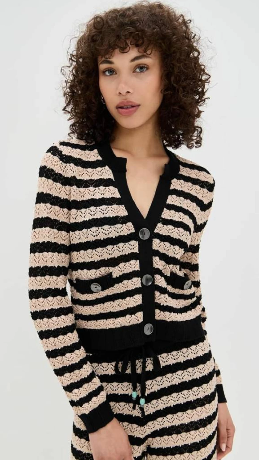L'AGENCE Women's Orla Pointelle Knit Cardigan Sweater - Soft Open-Front Casual Long Sleeve Wrap