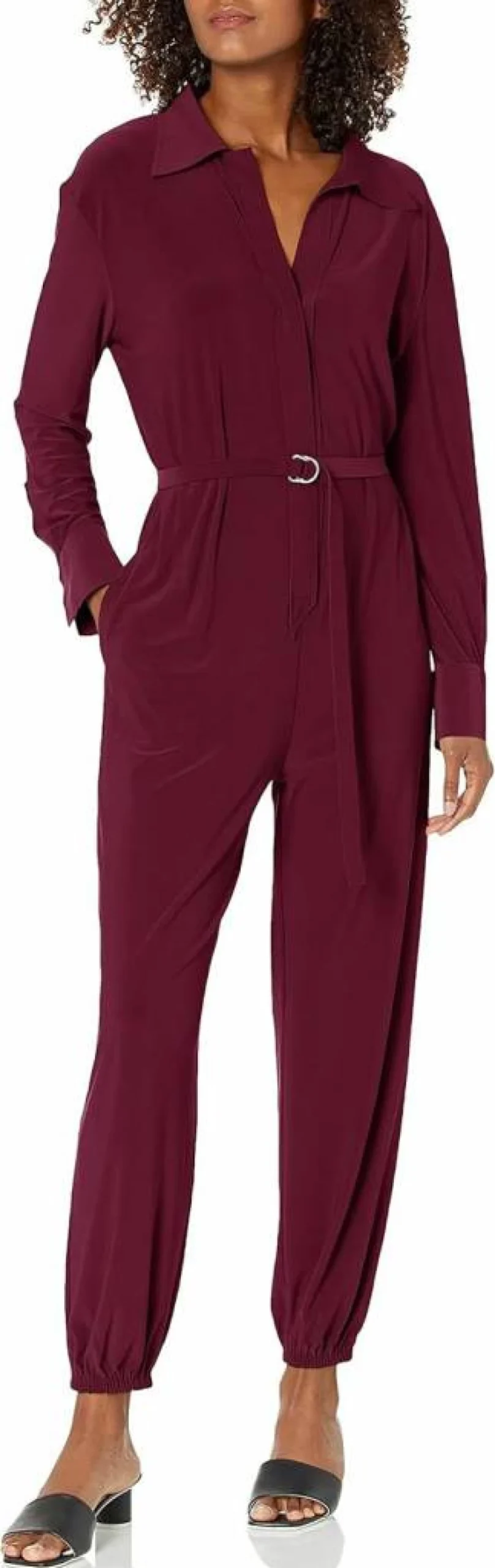 Norma Kamali Women's Jogger Jumpsuit - Casual Long Sleeve Shirt Style Romper