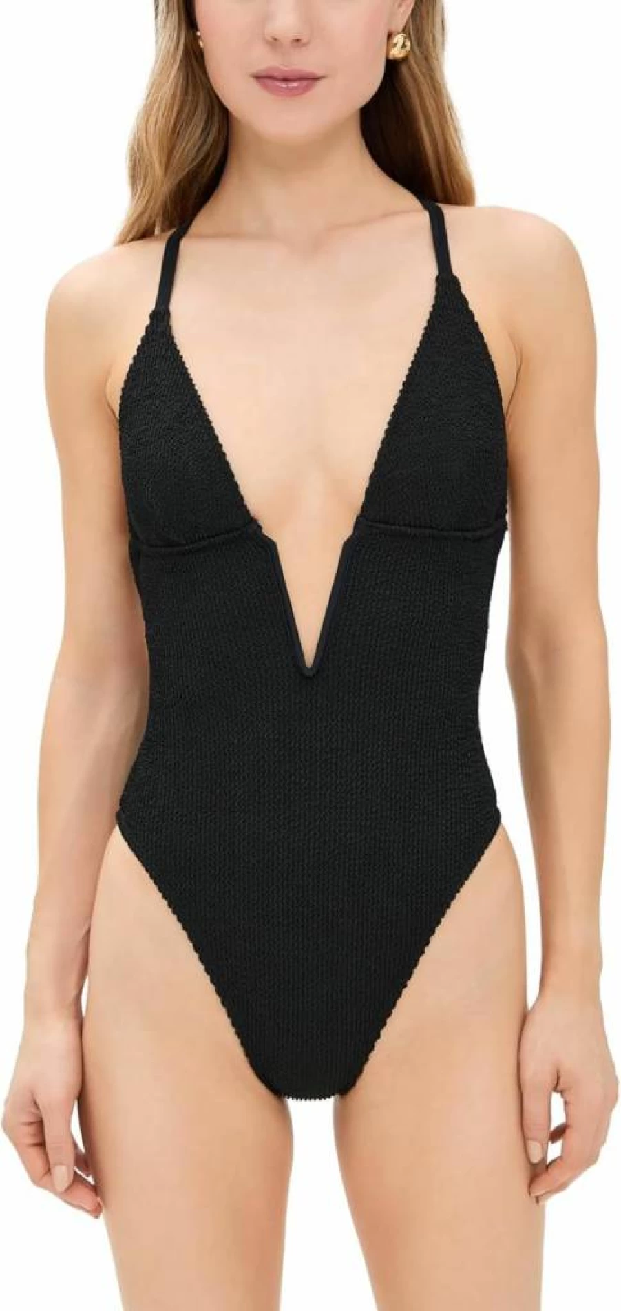 Good American Women's Always Fits Deep V Underwire Swimsuit | One-Piece Bathing Suit for Women | Sexy Push-Up Swimwear
