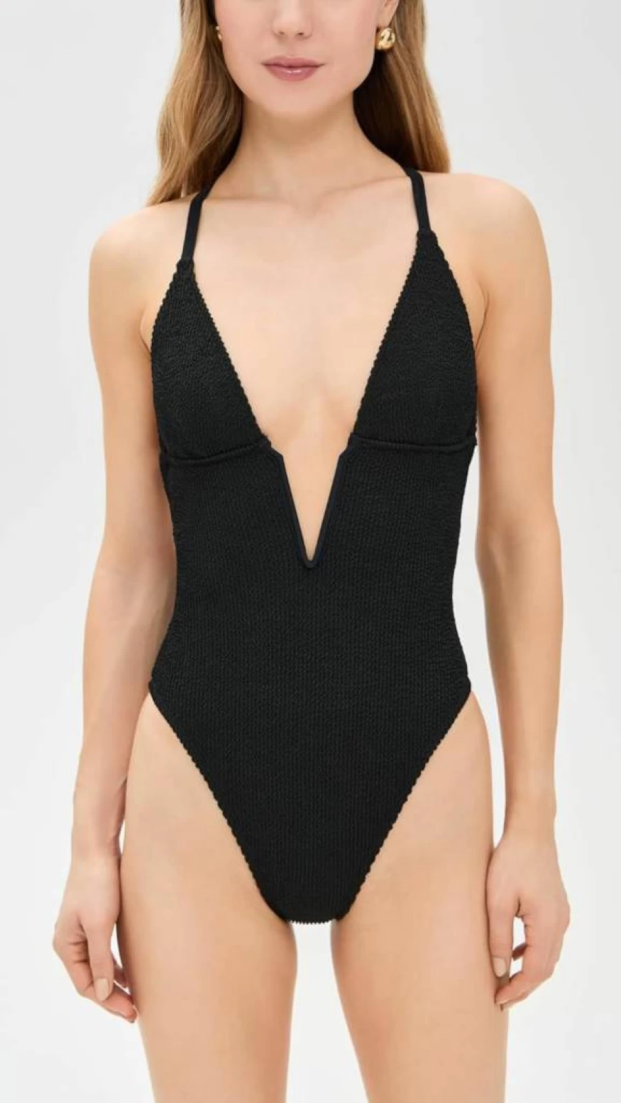 Good American Women's Always Fits Deep V Underwire Swimsuit | One-Piece Bathing Suit for Women | Sexy Push-Up Swimwear