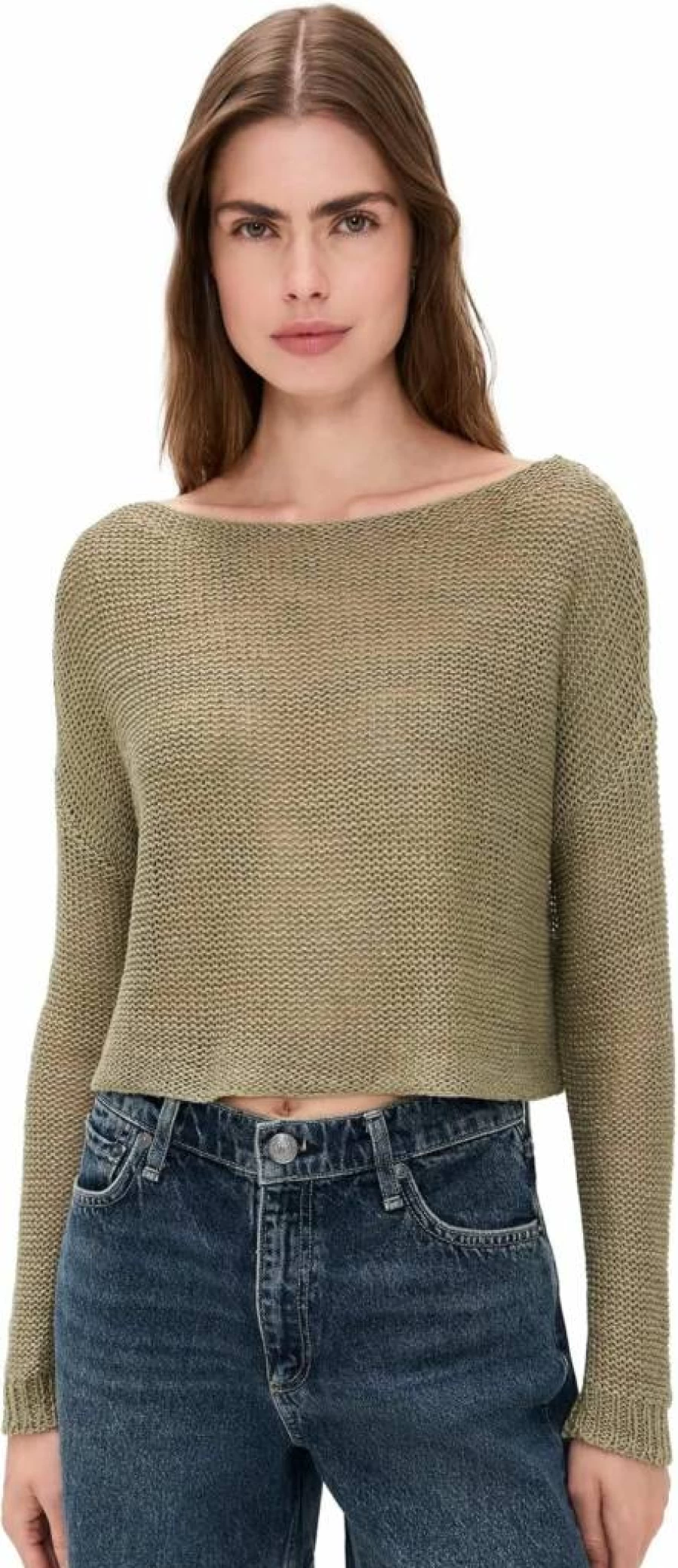 Enza Costa Women's Linen Bateau Neck Open Knit Sweater