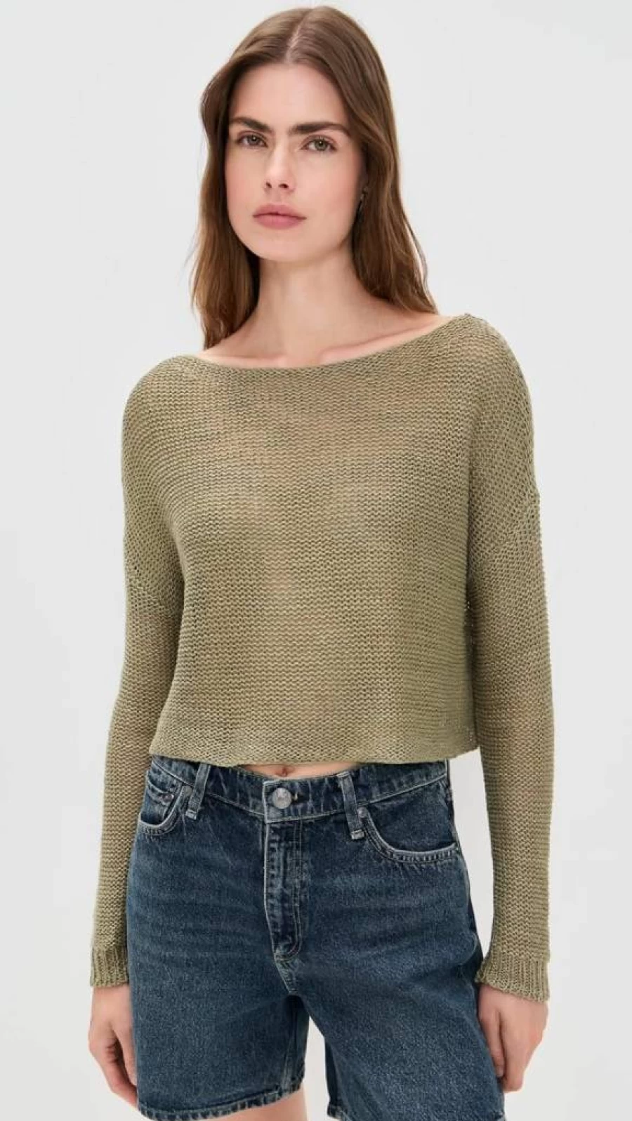 Enza Costa Women's Linen Bateau Neck Open Knit Sweater