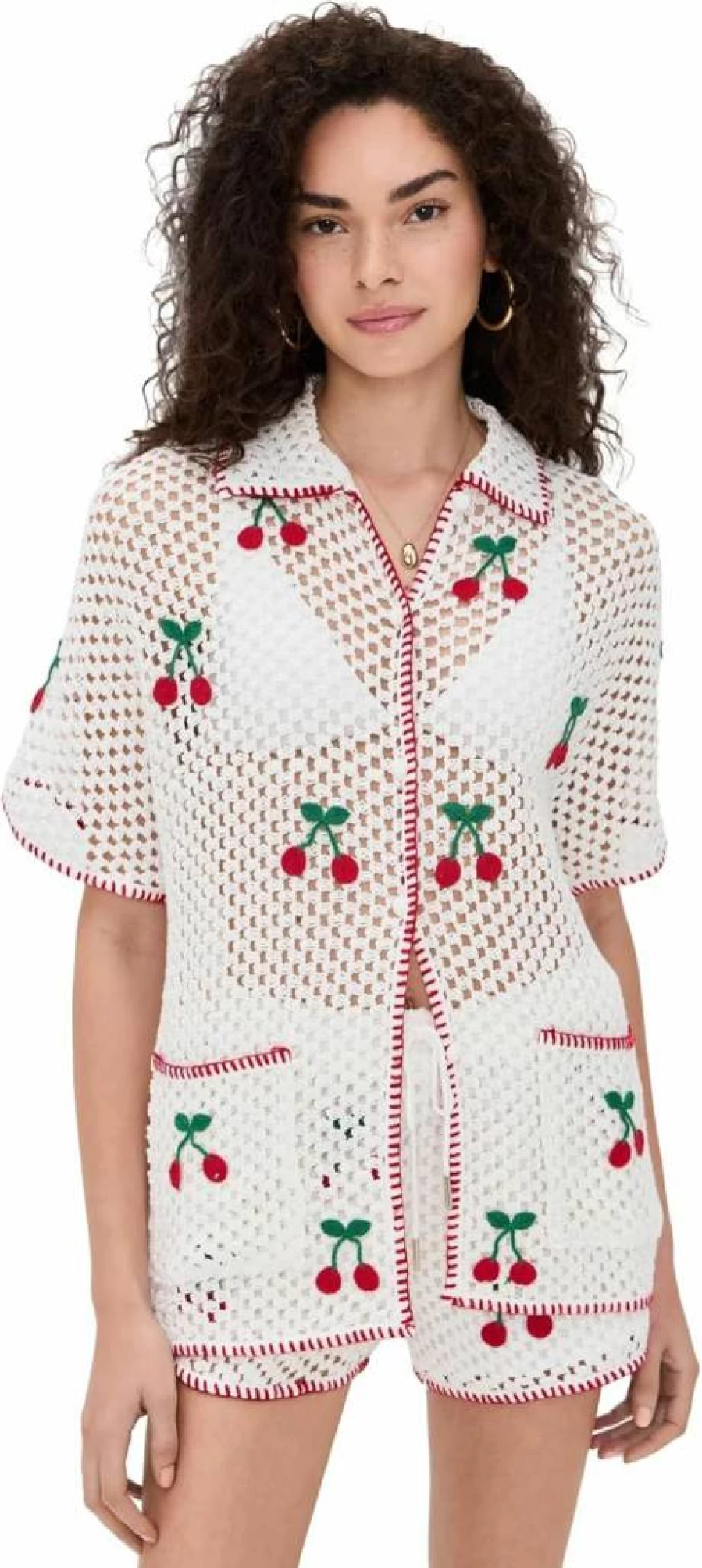 Saylor Women's Blithe Cherry Crochet Mesh Shorts Set - Summer Boho Lace Beach Outfit