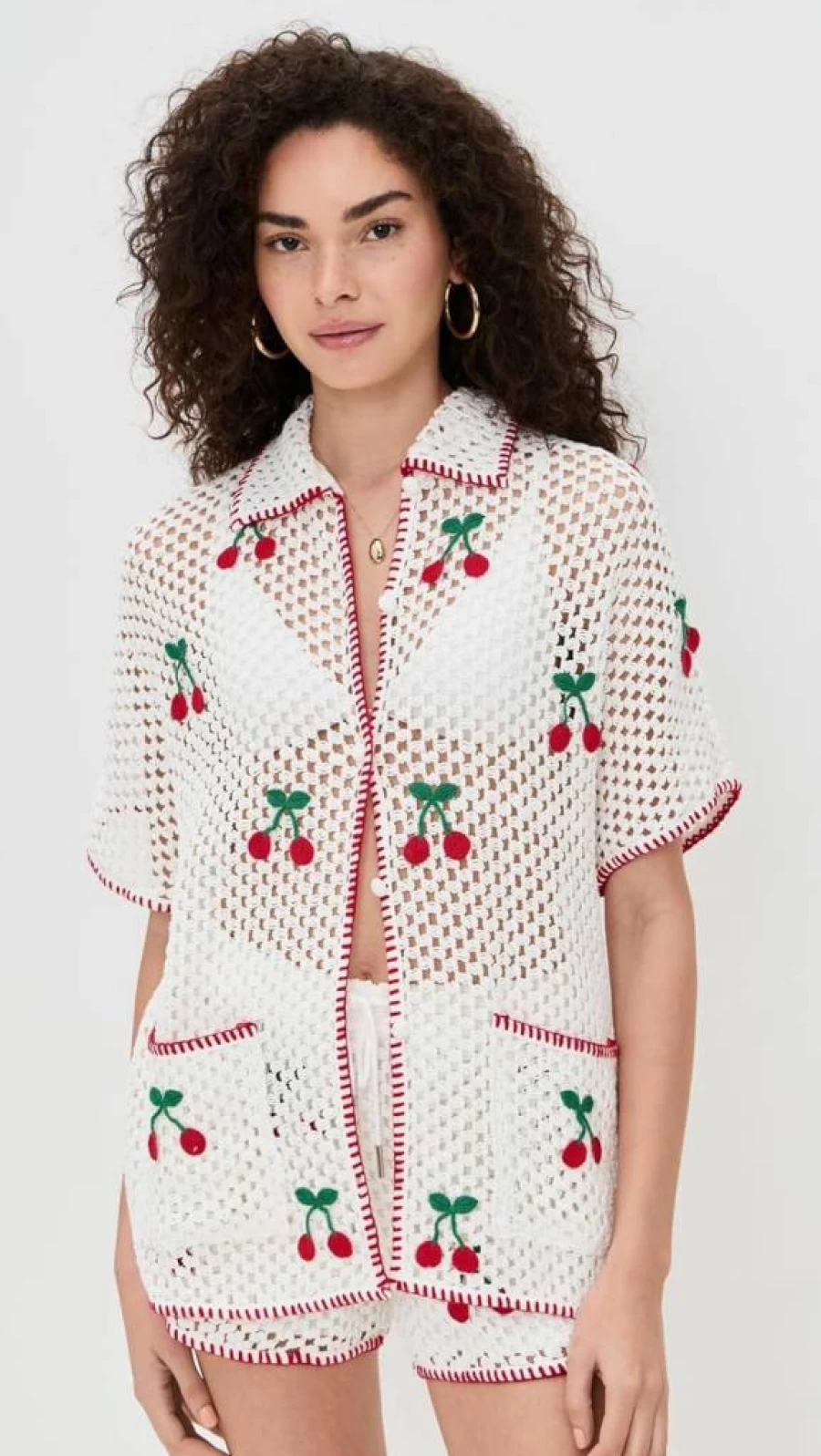 Saylor Women's Blithe Cherry Crochet Mesh Shorts Set - Summer Boho Lace Beach Outfit