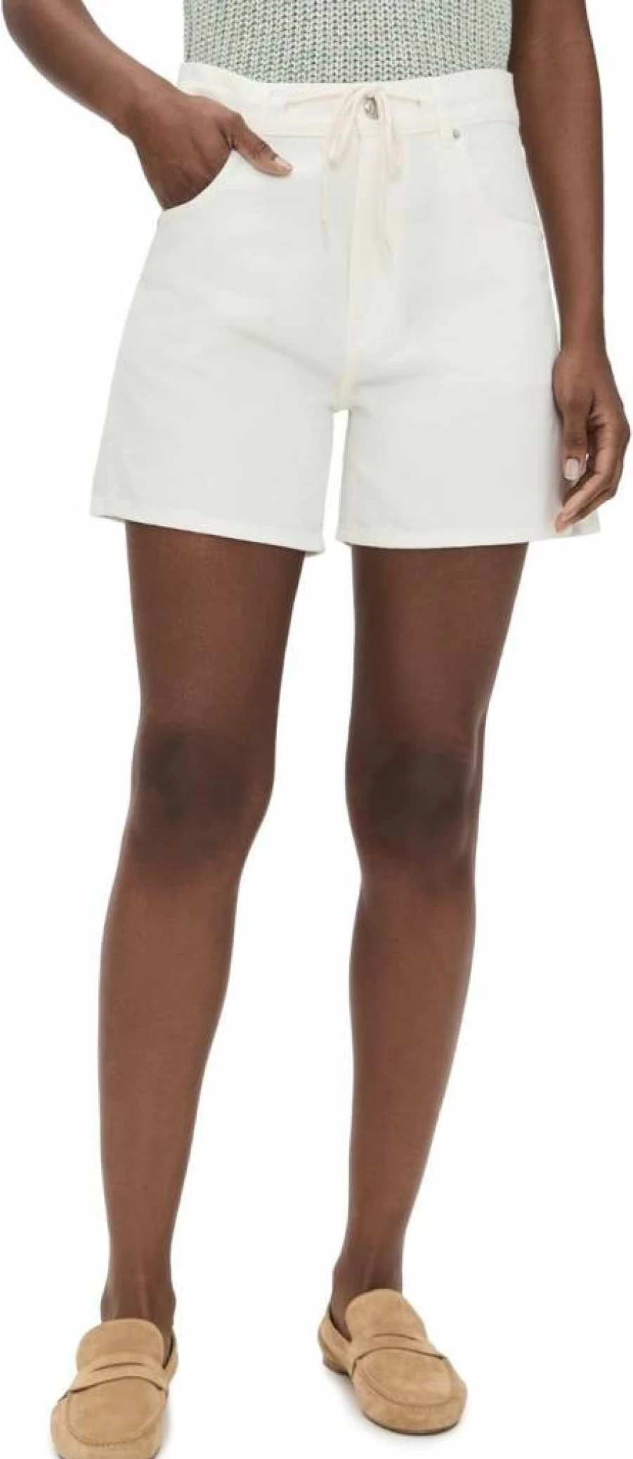 Madewell Women's High-Rise Drawstring Denim Shorts in Tile White - Comfortable Summer Jean Shorts