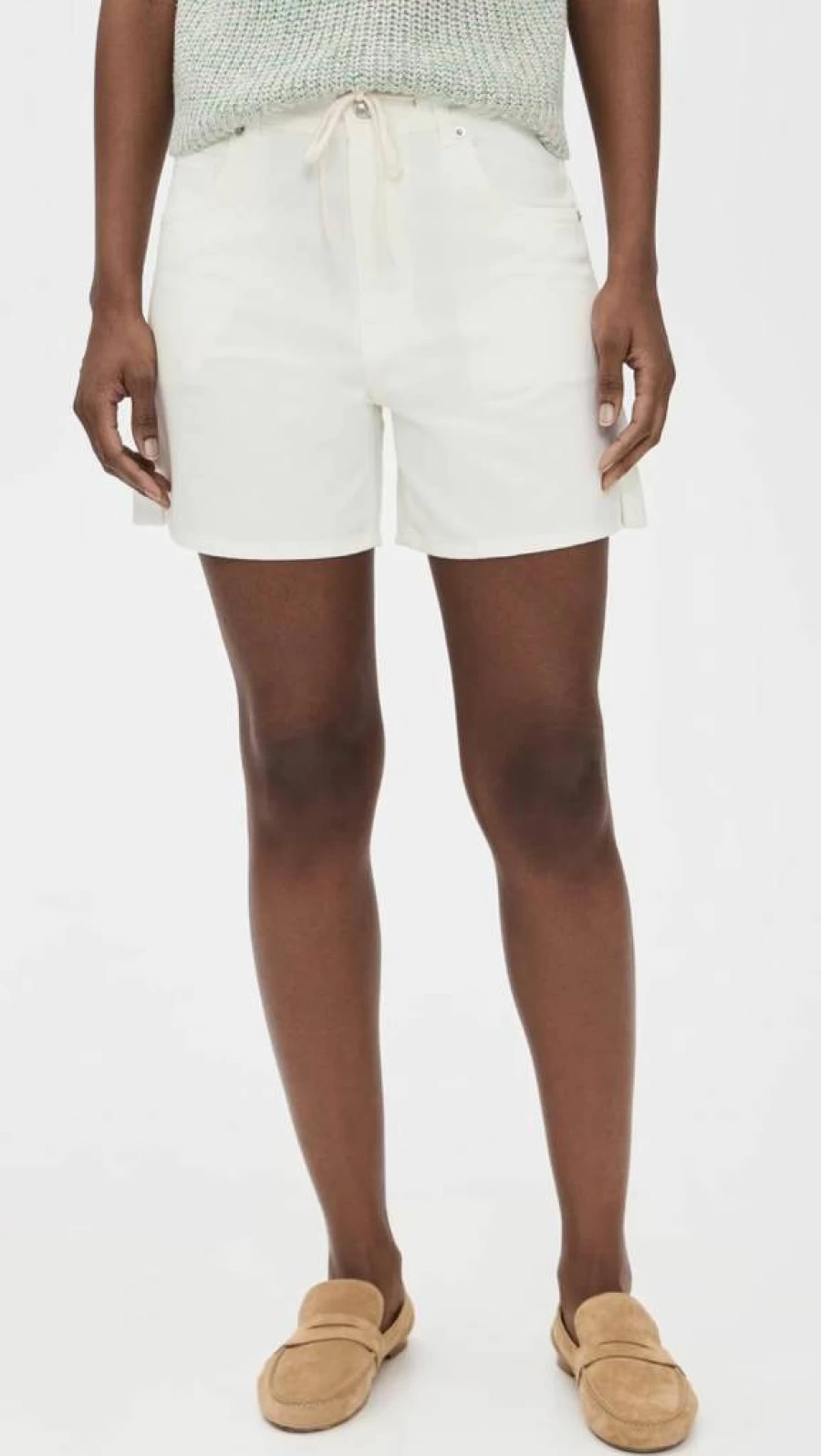 Madewell Women's High-Rise Drawstring Denim Shorts in Tile White - Comfortable Summer Jean Shorts