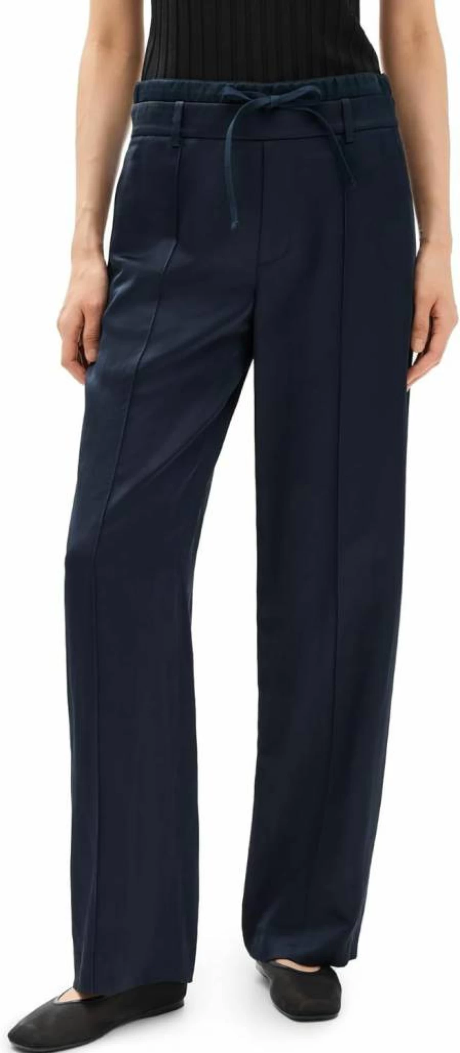 Vince Women's High-Waisted Drawstring Trousers with Double Waistband - Comfortable Casual Pants