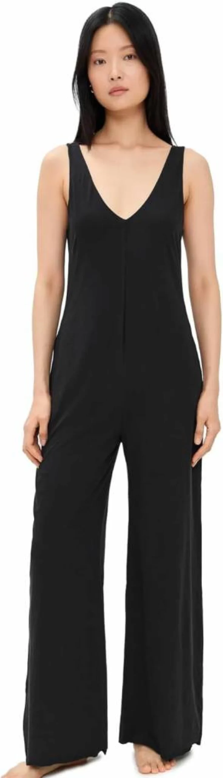 Lunya Women's Organic Pima Cotton Double V-Neck Sleep Jumpsuit - Comfortable Lounge Wear