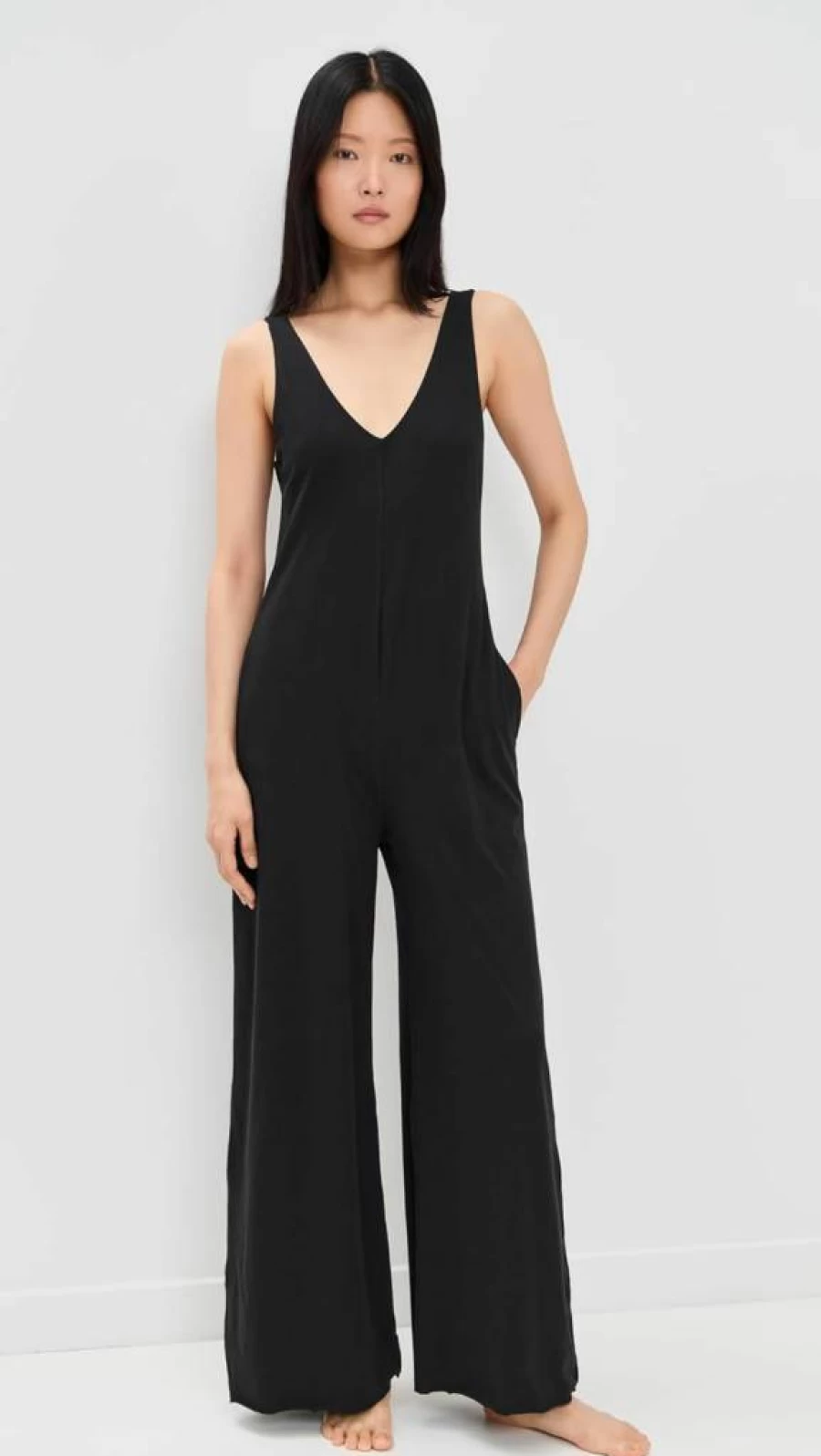 Lunya Women's Organic Pima Cotton Double V-Neck Sleep Jumpsuit - Comfortable Lounge Wear
