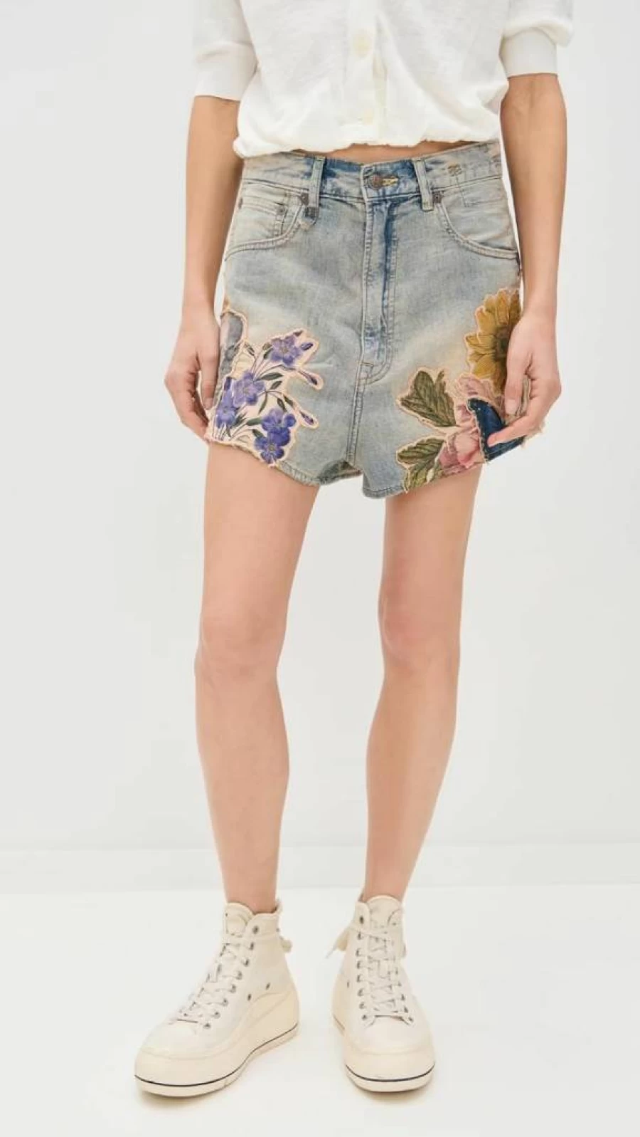 R13 Women's Venti Denim Shorts - High Waisted Distressed Vintage Style