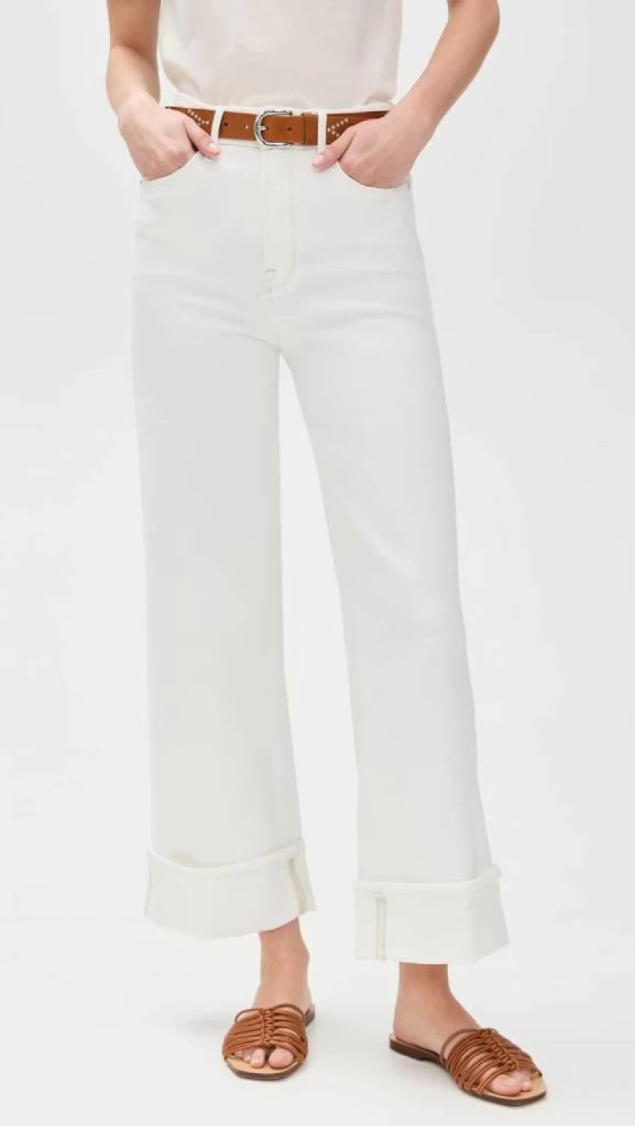 Good American Cloud White Wide Leg Cropped Skate Jeans for Women