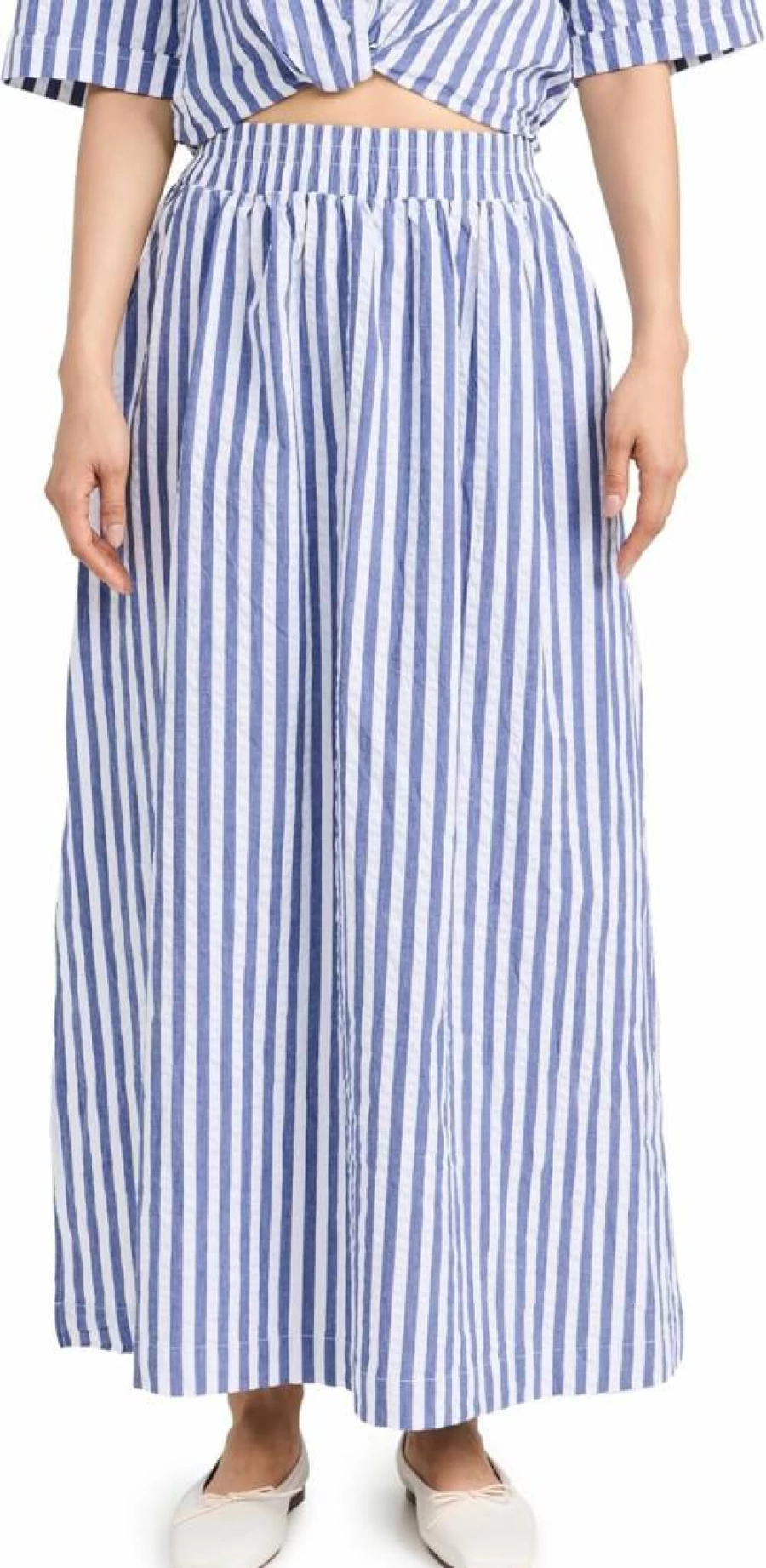 Stateside Women's Striped Maxi Skirt with Double Slit - Stylish & Comfortable Long Skirt