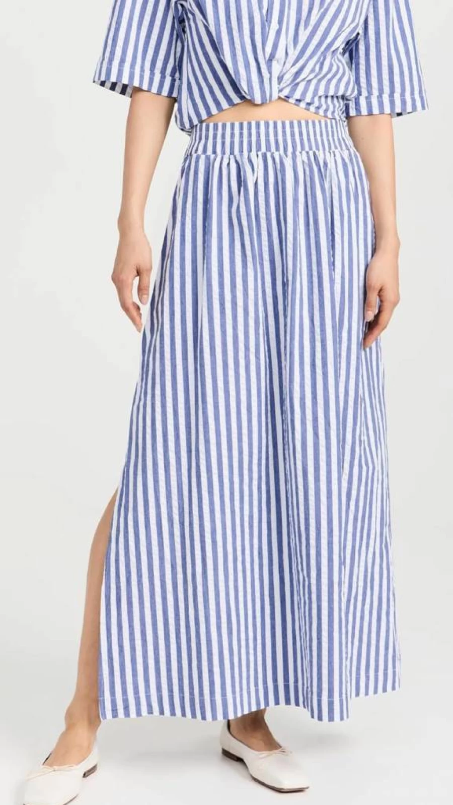 Stateside Women's Striped Maxi Skirt with Double Slit - Stylish & Comfortable Long Skirt