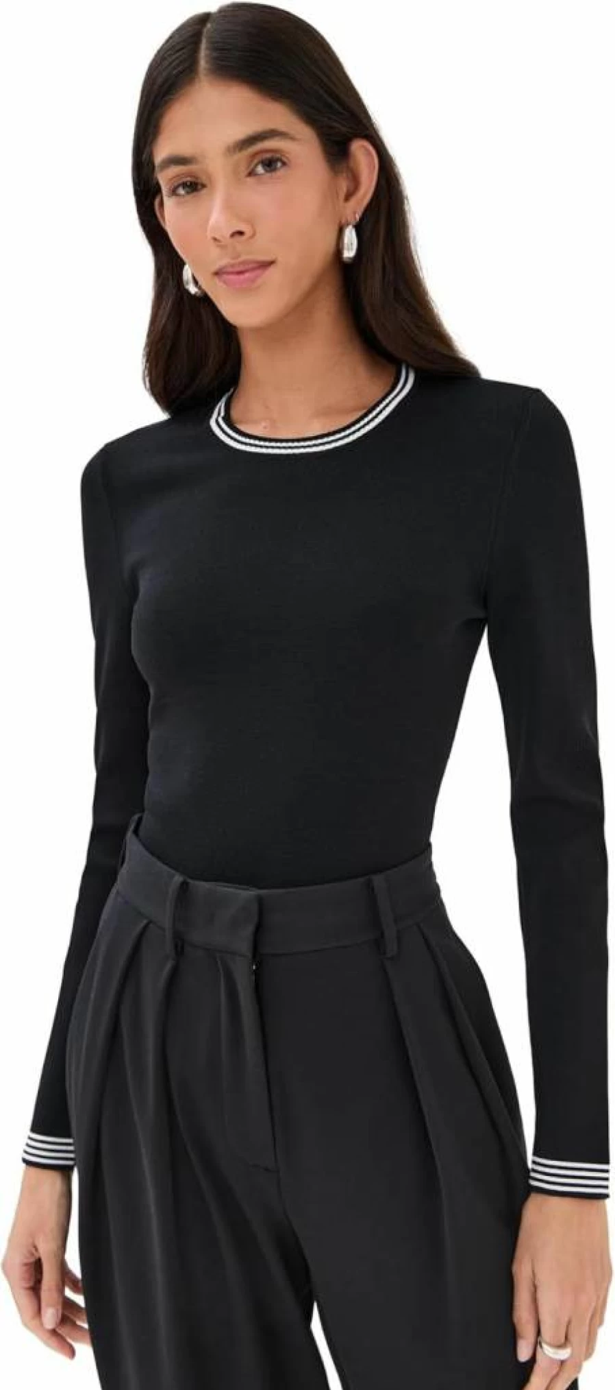 LE BOP Women's Vintage-Inspired Ringer Long Sleeve Bodysuit - Stretchy Comfort Fit T-Shirt Style One Piece