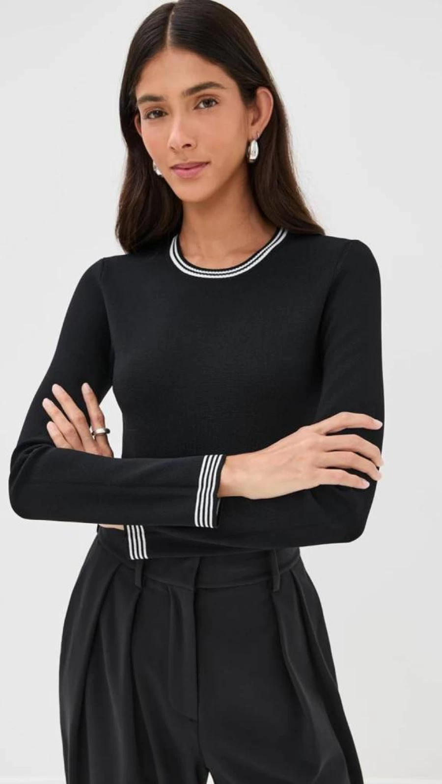 LE BOP Women's Vintage-Inspired Ringer Long Sleeve Bodysuit - Stretchy Comfort Fit T-Shirt Style One Piece