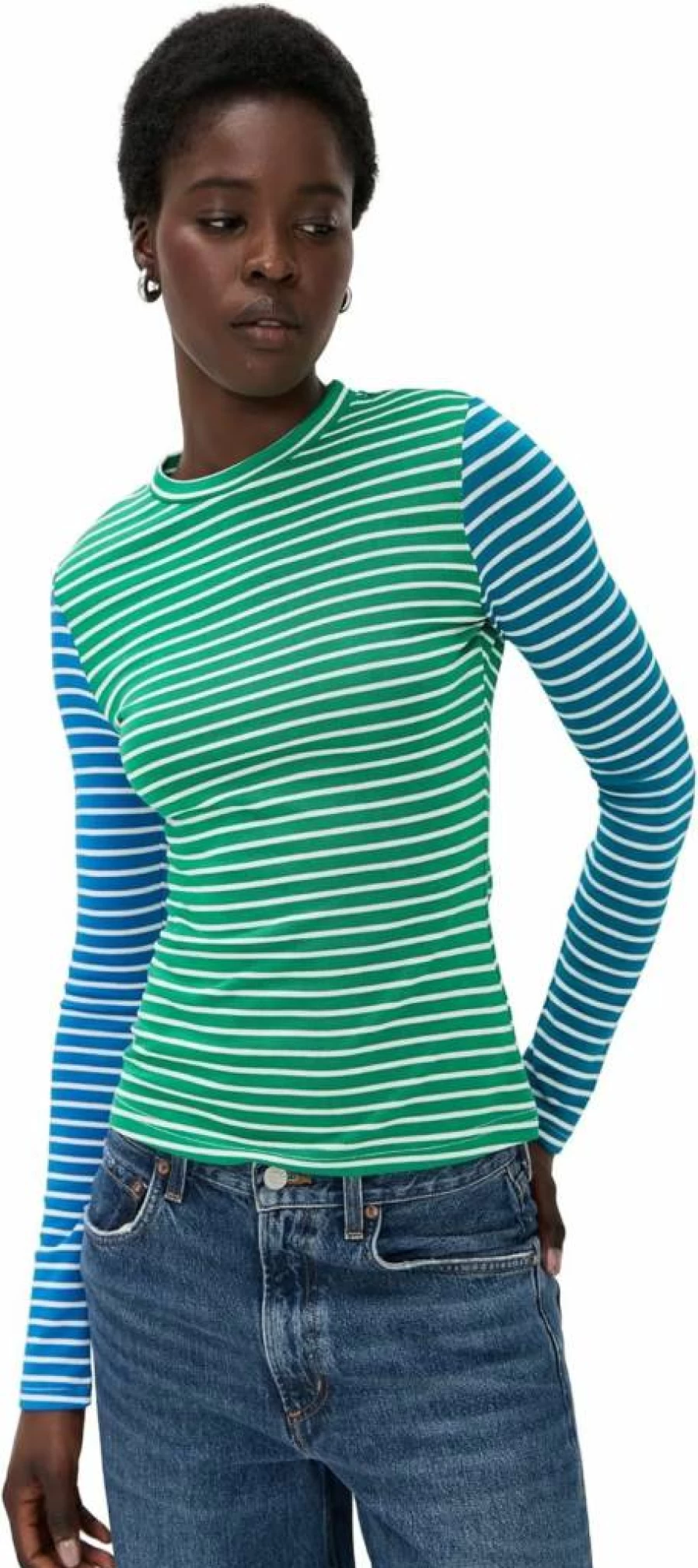 English Factory Women's Colorblock Striped T-Shirt | Casual Short Sleeve Top | Trendy Streetwear Tee