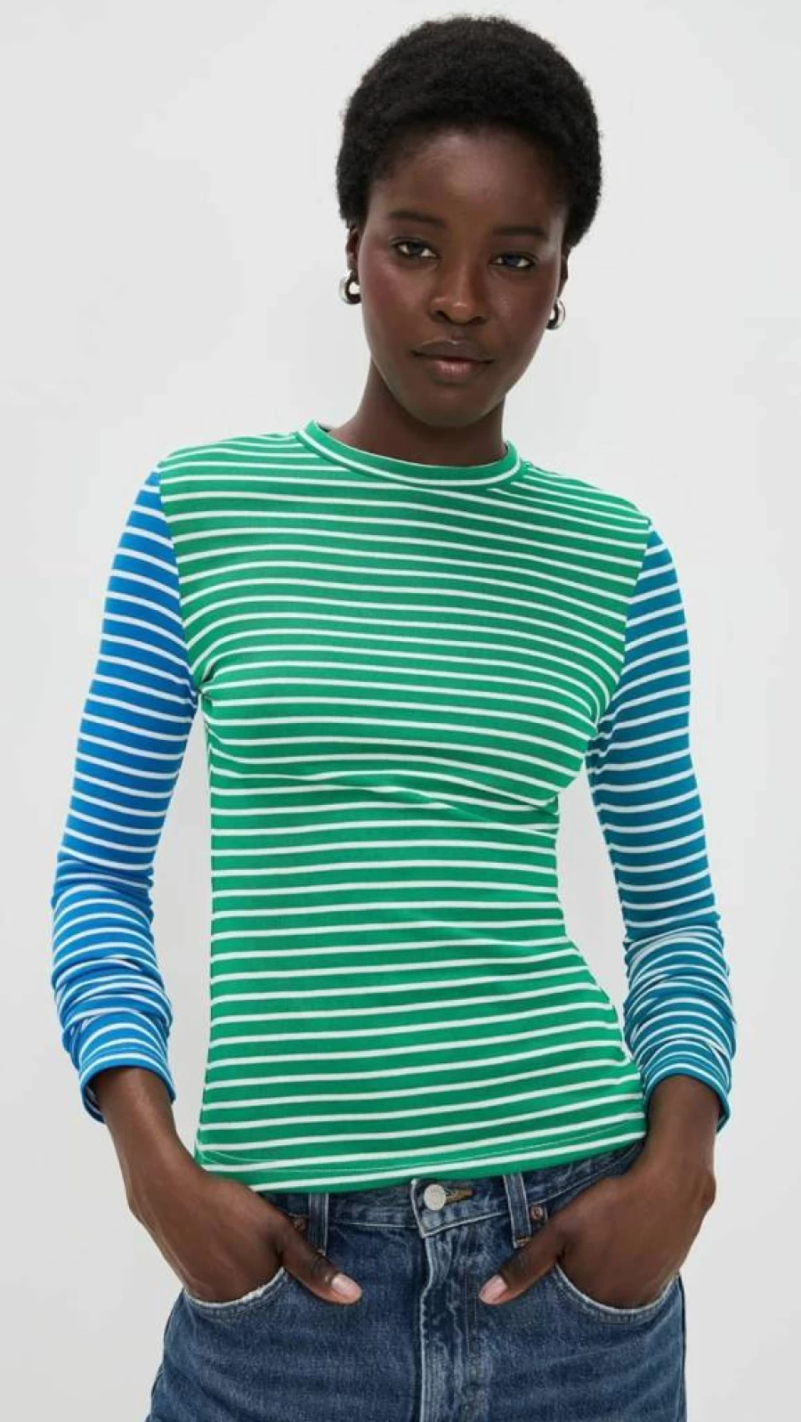 English Factory Women's Colorblock Striped T-Shirt | Casual Short Sleeve Top | Trendy Streetwear Tee