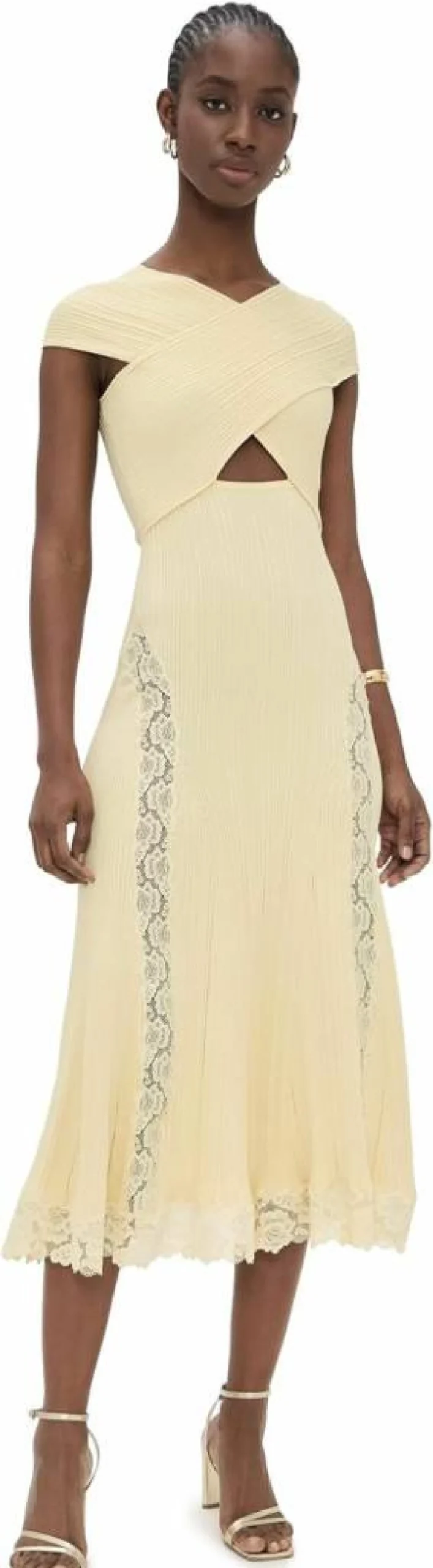 Self Portrait Women's Knit Lace Insert Midi Dress - Elegant Feminine Style