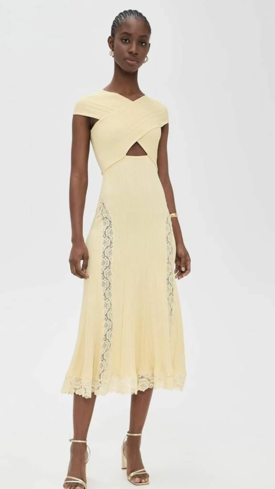 Self Portrait Women's Knit Lace Insert Midi Dress - Elegant Feminine Style