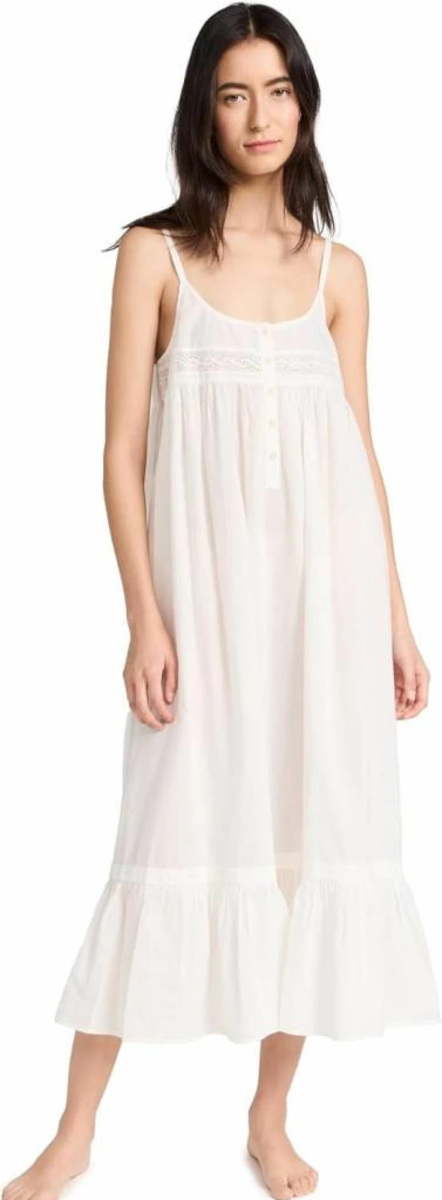 THE GREAT Women's Eyelet Ruffle Tank Night Dress - Lace Trim Sleepwear
