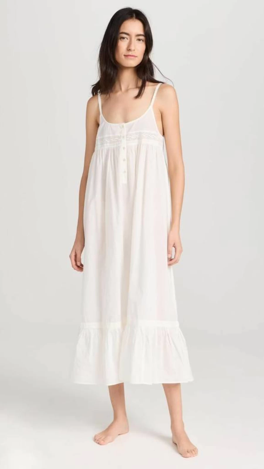 THE GREAT Women's Eyelet Ruffle Tank Night Dress - Lace Trim Sleepwear