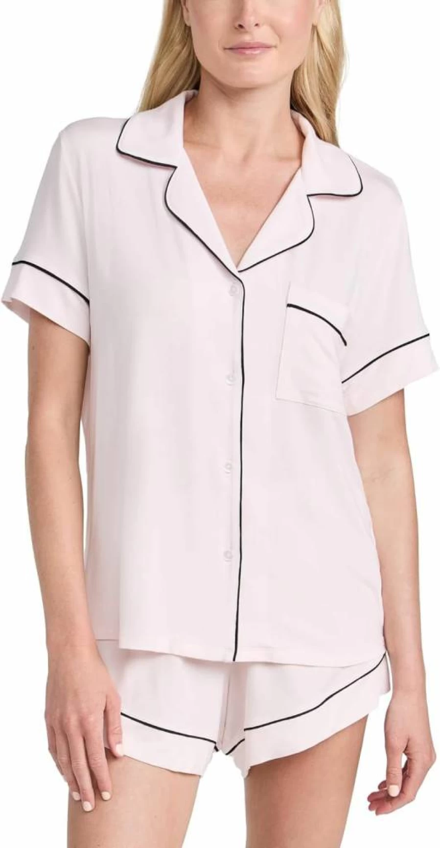 Eberjey Gisele Relaxed Short Pajama Set for Women - Soft Sorbet Pink & Black Sleepwear