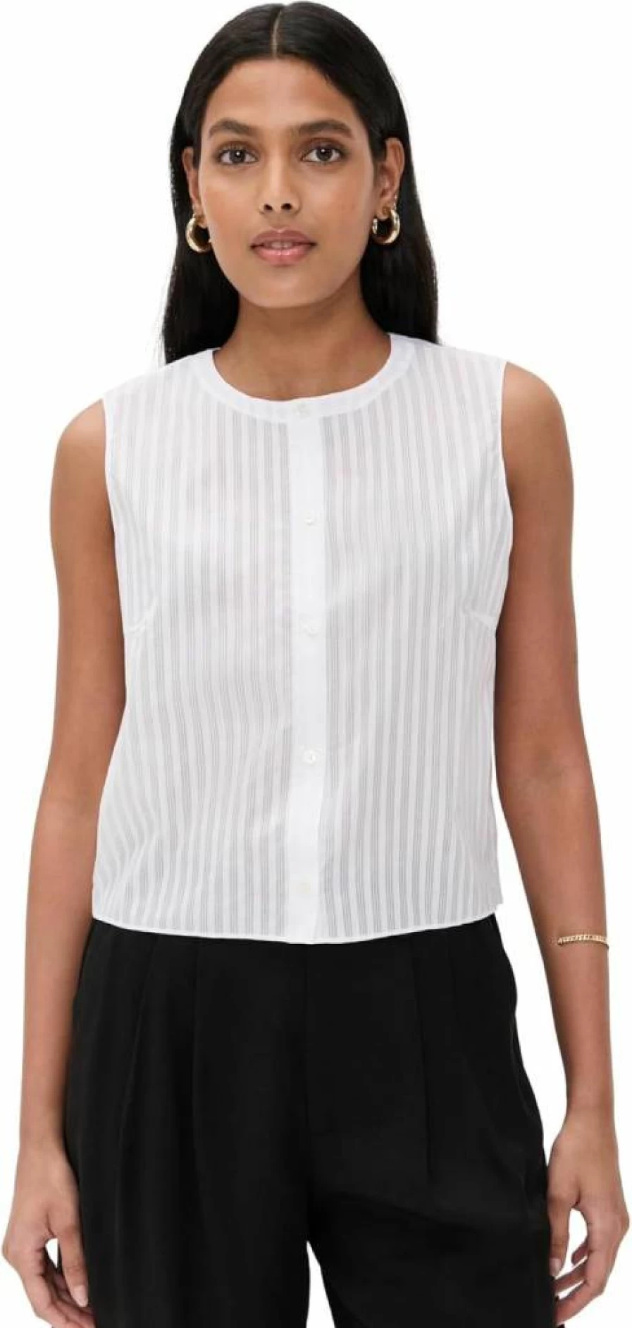 Theory Women's Sleeveless Button-Down Shirt - Lightweight Tailored Shell Top for Office & Layering