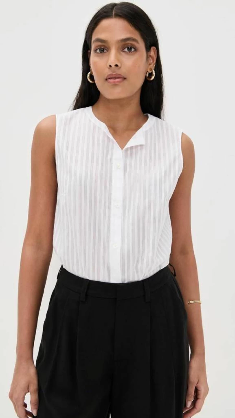 Theory Women's Sleeveless Button-Down Shirt - Lightweight Tailored Shell Top for Office & Layering