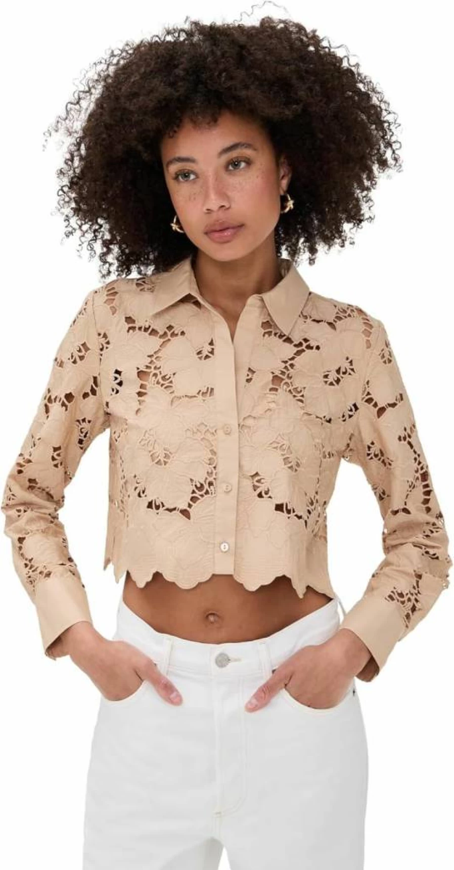 L'AGENCE Women's Seychelle Cropped Button-Down Shirt | Stylish Short Top for Women