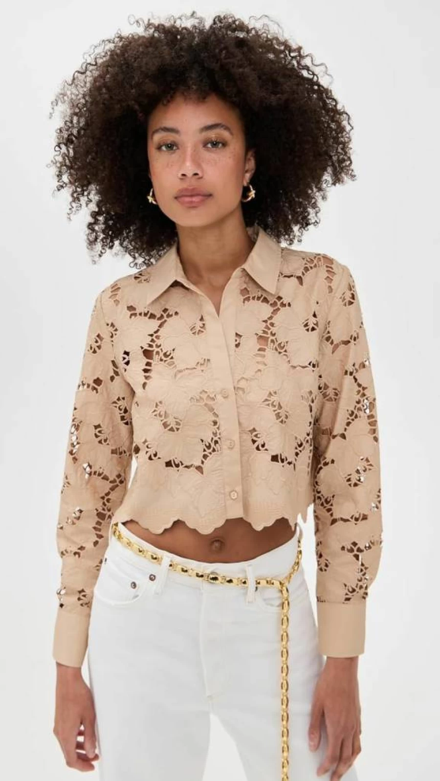 L'AGENCE Women's Seychelle Cropped Button-Down Shirt | Stylish Short Top for Women