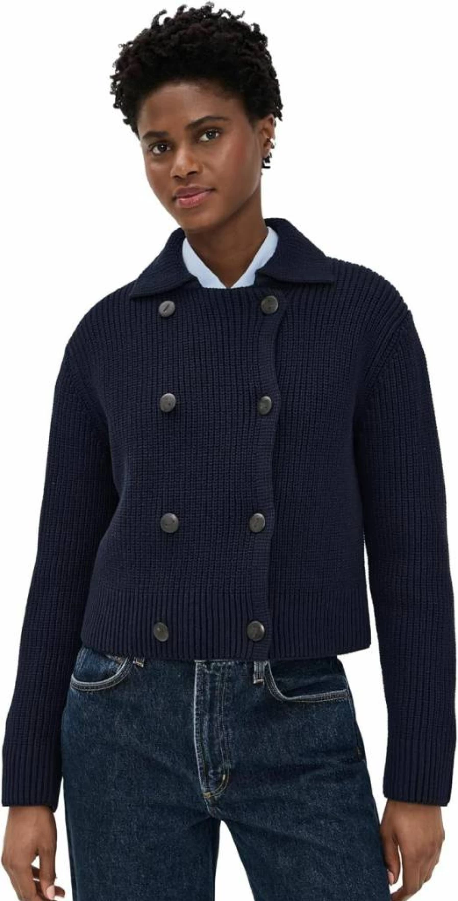 Vince Women's Double Breasted Knit Sweater Jacket - Elegant Cardigan Coat for Women