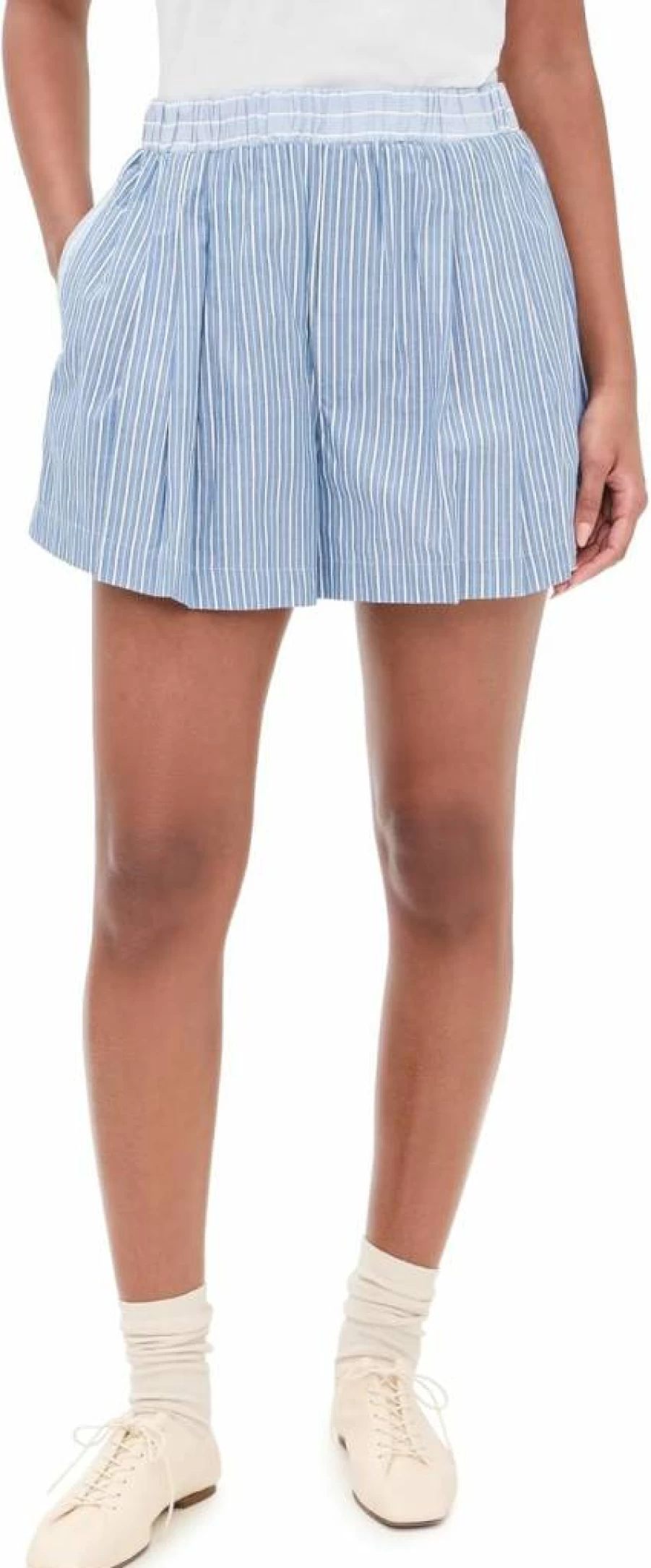 Sea Women's Helmi Striped Cotton Pleated High-Waisted Shorts - Casual Summer Beach Shorts