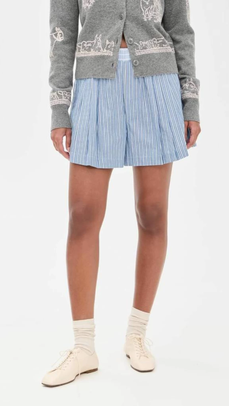 Sea Women's Helmi Striped Cotton Pleated High-Waisted Shorts - Casual Summer Beach Shorts